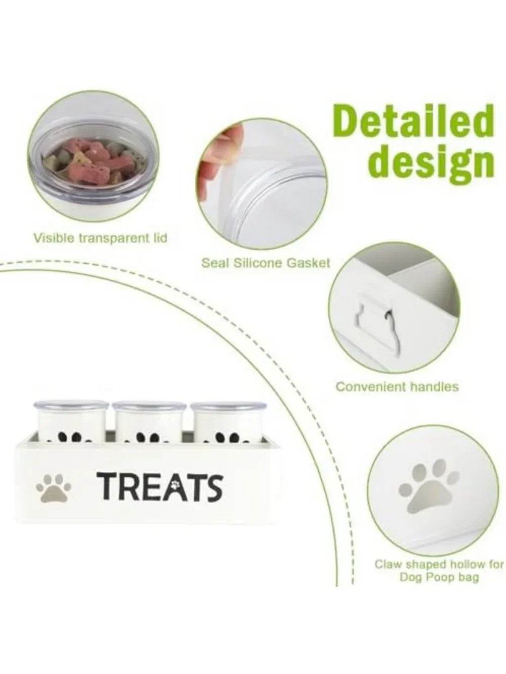 Airtight Dog Treat Canister Set of 3 - Metal Pet Treat Jars for Countertop